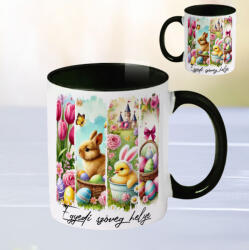 Deconline Crafts Húsvéti bögre "Retro Húsvét" egyedi felirattal, fekete, kerámia (DO133003-BLACK-MUG)