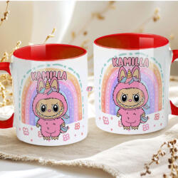 Deconline Crafts Egyedi neves "Labubu Rainbow" bögre személyre szabható piros (DO69364-RED-MUG)