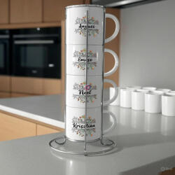 Deconline Crafts 4 db-os Virágos egymásba rakható bögre, személyre szabott névvel 250 ml (EU-BKD1-4-flower)