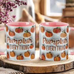 Deconline Crafts Őszi mintás bögre 3D pufi hatású "Pumpkin Everything" rózsaszín (DO126102-PINK-MUG)