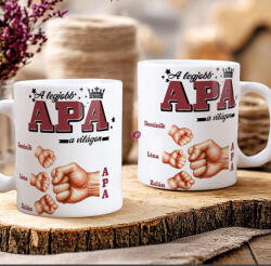 Deconline Crafts Apák napi bögre "Legjobb apa, Max 5 gyerek" Személyre szabható, fehér, kerámia (DO133014-CERAMIC-MUG)