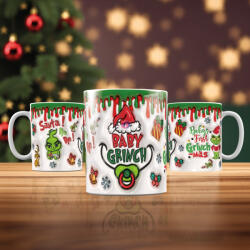 Deconline Crafts Grincs mintás karácsonyi bögre 3D pufi hatású "Baby Grinch (DO129111)