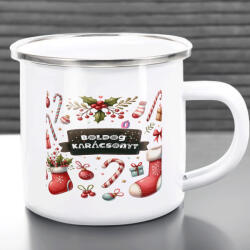 Deconline Crafts Egyedi neves karácsonyi bögre "Candy Christmas" 360 ml zománcozott fém Full HD (DO129196-ALU-MUG)
