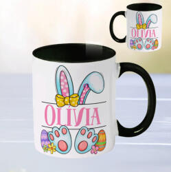 Deconline Crafts Húsvéti bögre "Nyuszilány" egyedi névvel, fekete, kerámia (DO133001-BLACK-MUG)