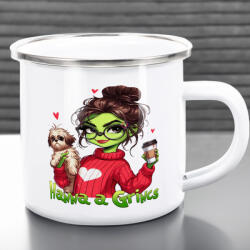Deconline Crafts Egyedi feliratos Fém bögre "Grincs lány kutyával" 360 ml (do129214-ALU-MUG)