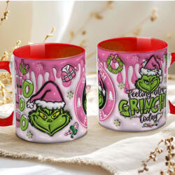 Deconline Crafts Grincs mintás karácsonyi bögre 3D pufi hatású "Pink Grinch fuel" red (DO129101-RED-MUG)