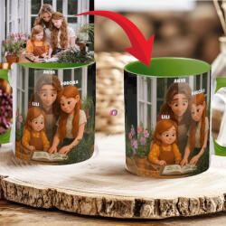 Deconline Crafts Egyedi grafikás bögre Anyák napjára Fényképből Mesefigurák Személyre szabható, zöld, kerámia (DO133012-GREEN-MUG)