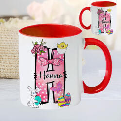 Deconline Crafts Húsvéti bögre "Monogramos" egyedi névvel, piros, kerámia (DO133009-RED-MUG)