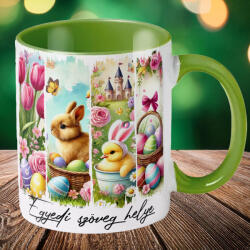Deconline Crafts Húsvéti bögre "Retro Húsvét" egyedi felirattal, zöld, kerámia (DO133003-GREEN-MUG)