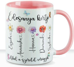 Deconline Crafts Anyák napi bögre "Anya kertje" egyedi névvel, rózsaszín, kerámia (DO133006-PINK-MUG)