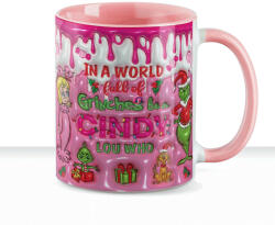 Deconline Crafts Grincses karácsonyi bögre "Cindy Lou" pufi hatású rózsaszín bögre (DO129189-PINK-MUG)