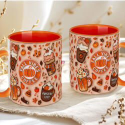 Deconline Crafts Őszi mintás bögre 3D pufi hatású "Fall vibes Coffe" narancssárga (DO126126-ORANGE-MUG)