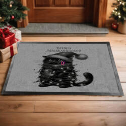 Deconline Crafts Karácsonyi mintás Lábtörlő 60X40 cm "Boldog macskarácsonyt"szürke, fekete (DO129199-doormat-GR)