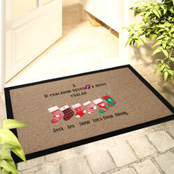 Deconline Crafts Egyedi neves karácsonyi Lábtörlő 60x40 cm "Harisnyás család" színes HD (DO129202-Doormat-60x40)