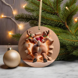 Deconline Crafts Vicces rénszarvas karácsonyfa dísz fa 2 oldalas 9 cm (DO11932-DEER)