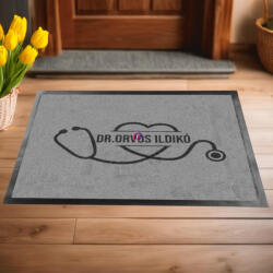 Deconline Crafts Egyedi Lábtörlő Orvosi rendelőbe, orvosoknak, személyre szabható névvel 60x40 cm szürke 'Sztetoszkóp V2 (DO131007)