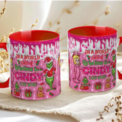 Deconline Crafts Grincses karácsonyi bögre "Cindy Lou" pufi hatású piros bögre (DO129189-RED-MUG)