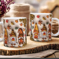 Deconline Crafts Őszi mintás bögre 3D pufi hatású "Gnomes" kerámia (DO126123-MUG)
