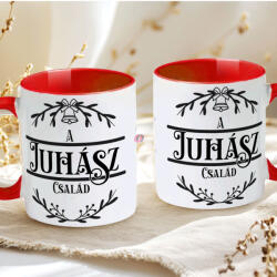Deconline Crafts Egyedi neves karácsonyi bögre "Családneves" 330 ml kerámia piros Full HD (DO129194-RED-MUG)