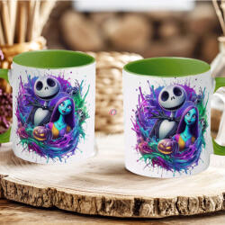 Deconline Crafts Halloween mintás bögre "Jack and Sally" zöld (DO126134-GREEN-MUG)