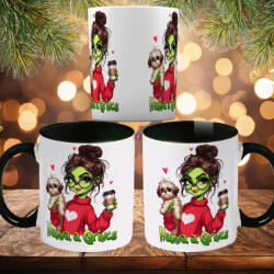 Deconline Crafts Egyedi feliratos karácsonyi bögre "Grincs lány kutyával" pufi hatású fekete bögre (do129214-BLACK-MUG)