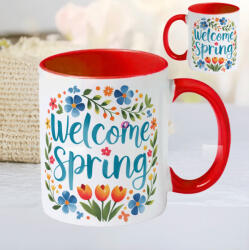 Deconline Crafts Húsvéti bögre "Welcome Spring" , piros, kerámia (DO133004-RED-MUG)