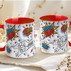 Deconline Crafts Apák napi bögre "Super Dad, Max 5 gyerek" Személyre szabható, piros, kerámia (DO133013-RED-MUG)