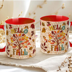 Deconline Crafts Őszi mintás bögre 3D pufi hatású "Hello Fall" red (DO126125-RED-MUG)