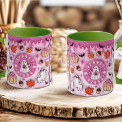 Deconline Crafts Őszi mintás bögre 3D pufi hatású "Spooky vibes" zöld (DO126121-GREEN-MUG)