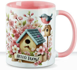 Deconline Crafts Húsvéti bögre "Helló Tavasz" egyedi felirattal, rózsaszín, kerámia (DO133005-PINK-MUG)