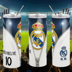 Deconline Crafts Real Madrid Duplafalú termosz egyedi névvel és számmal 600 ml "ZIPPER (DO69360-RM-TUMBLER-600)