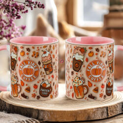 Deconline Crafts Őszi mintás bögre 3D pufi hatású "Fall vibes Coffe" rózsaszín (DO126126-PINK-MUG)