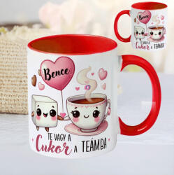 Deconline Crafts Szerelmes bögre "Te vagy a cukor a teámba" egyedi névvel, piros, kerámia (DO133010-RED-MUG)