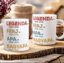 Deconline Crafts Apák napi bögre "Legenda nagyapa" Személyre szabható, fehér, kerámia (DO133017-CERAMIC-MUG)