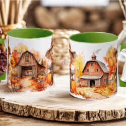 Deconline Crafts Őszi mintás bögre HD "Farmhouse" zöld (DO126115-GREEN-MUG)