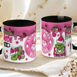 Deconline Crafts Grincses karácsonyi bögre "Grinch mode on" pufi hatású fekete bögre (DO129188-BLACK-MUG)
