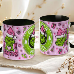 Deconline Crafts Grincses karácsonyi bögre "Love them kids" pufi hatású fekete bögre (DO129187-BLACK-MUG)