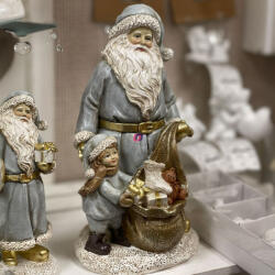 QX-Impex Prémium Mikulás figura zsákkal, kislánnyal 21, 5 cm, poly (046411)