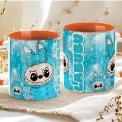 Deconline Crafts Egyedi neves "Labubu BLUE" bögre személyre szabható narancssárga (DO69363-BLUE-ORANGE-MUG)