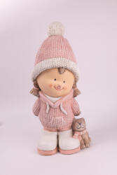 QX-Impex XL Kültéri gyerek figura, cicával, rózsaszín kerámia, 45 cm (139850)