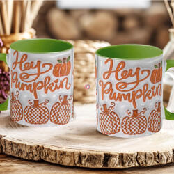 Deconline Crafts Őszi mintás bögre 3D pufi hatású "Hey Pumpkin" zöld (DO126110-GREEN-MUG)