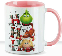 Deconline Crafts Grincses karácsonyi bögre "Ho Ho Ho" pufi hatású rózsaszín bögre (DO129221-PINK-MUG)