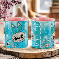 Deconline Crafts Egyedi neves "Labubu BLUE" bögre személyre szabható rózsaszín (DO69363-BLUE-PINK-MUG)