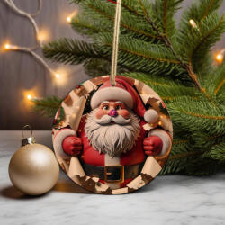 Deconline Crafts Vicces Santa karácsonyfa dísz fa 2 oldalas 9 cm (DO11932-SANTA)