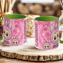 Deconline Crafts Egyedi neves Rózsaszín Labubu bögre személyre szabható zöld (DO69363-GREEN-MUG)