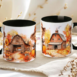 Deconline Crafts Őszi mintás bögre HD "Farmhouse" fekete (DO126115-BLACK-MUG)