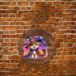 Deconline Crafts XL Halloweeni FaTábla Cuki kutyusos, személyre szabható, akasztható többféle méret (DO126186-WOOD-CIRCLE)