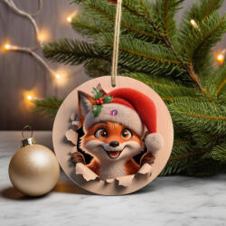 Deconline Crafts Vicces róka karácsonyfa dísz fa 2 oldalas 9 cm (DO11932-FOX)