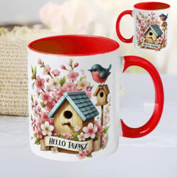 Deconline Crafts Húsvéti bögre "Helló Tavasz" egyedi felirattal, piros, kerámia (DO133005-RED-MUG)