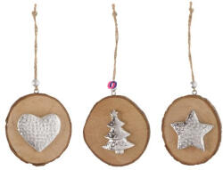 Decoration & Design Akasztós dísz szívvel, csillaggal, fenyőfával poly 5, 4x4, 9x0, 9cm ezüst 3 féle (DD62583)